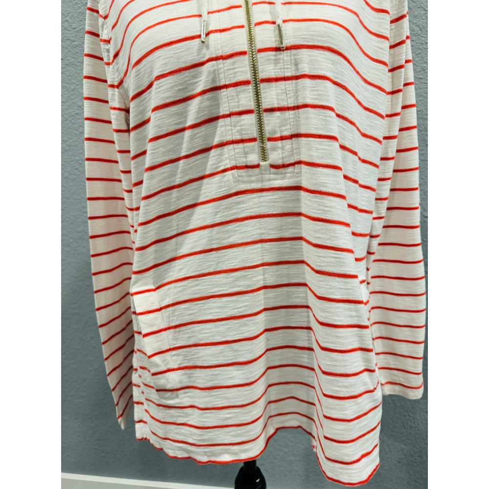 Tommy Hilfiger White & Red Striped Hoodie Top with Half-Zip - Size Large - Picture 7 of 16